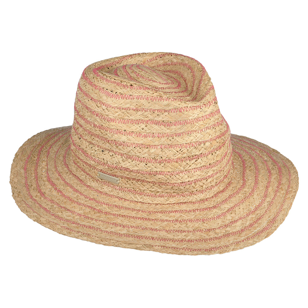 Seeberger Knautschbarer Fedora Hut aus Raffia Stroh - Natur-Pink