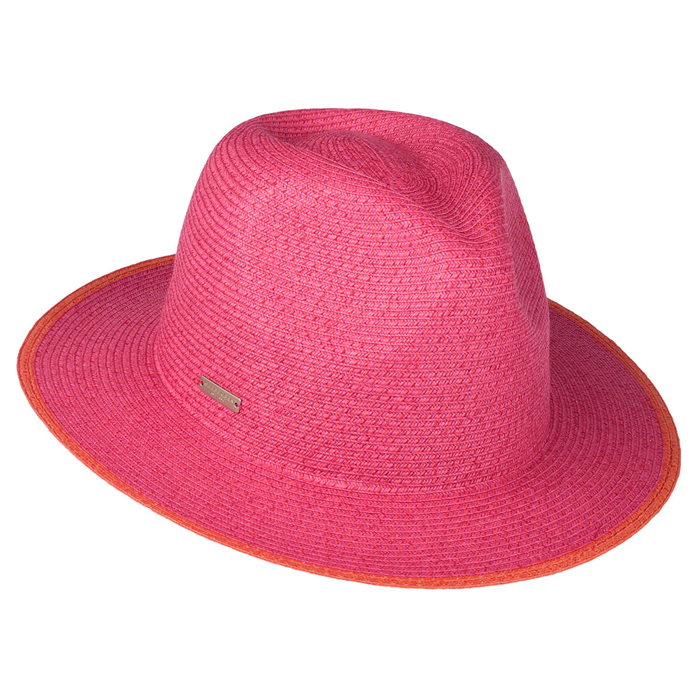 Seeberger Fedora Hut aus Toyo Stroh - Rosa-Orange