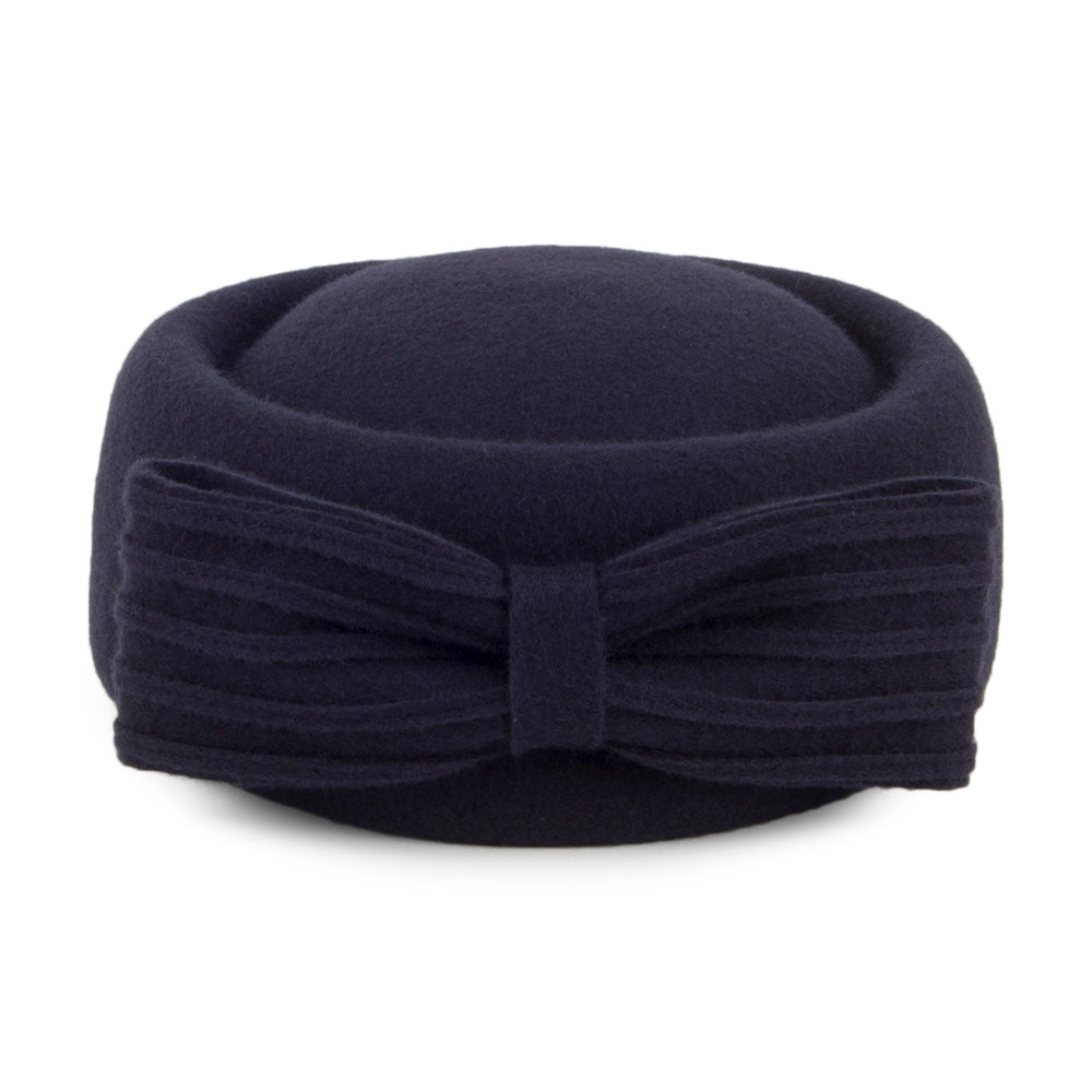 Whiteley Jackie O Loop Bow Pillbox-Hut aus Wolle - Marineblau