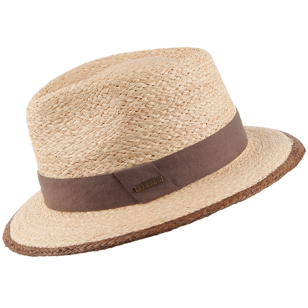 Stetson Teardrop Fedora Hut aus Raffia Stroh - Natur