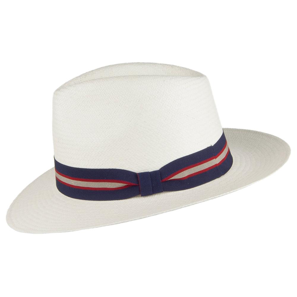 Failsworth Regimental Panama Fedora Hut und Marineblauem Hutband - Perlweiß