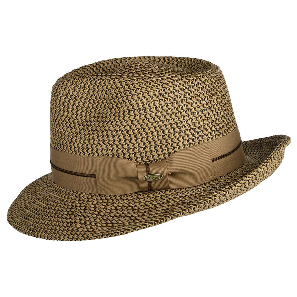 Scala Marton C-Crown Fedora Hut aus geflochtenem Papier - Braun