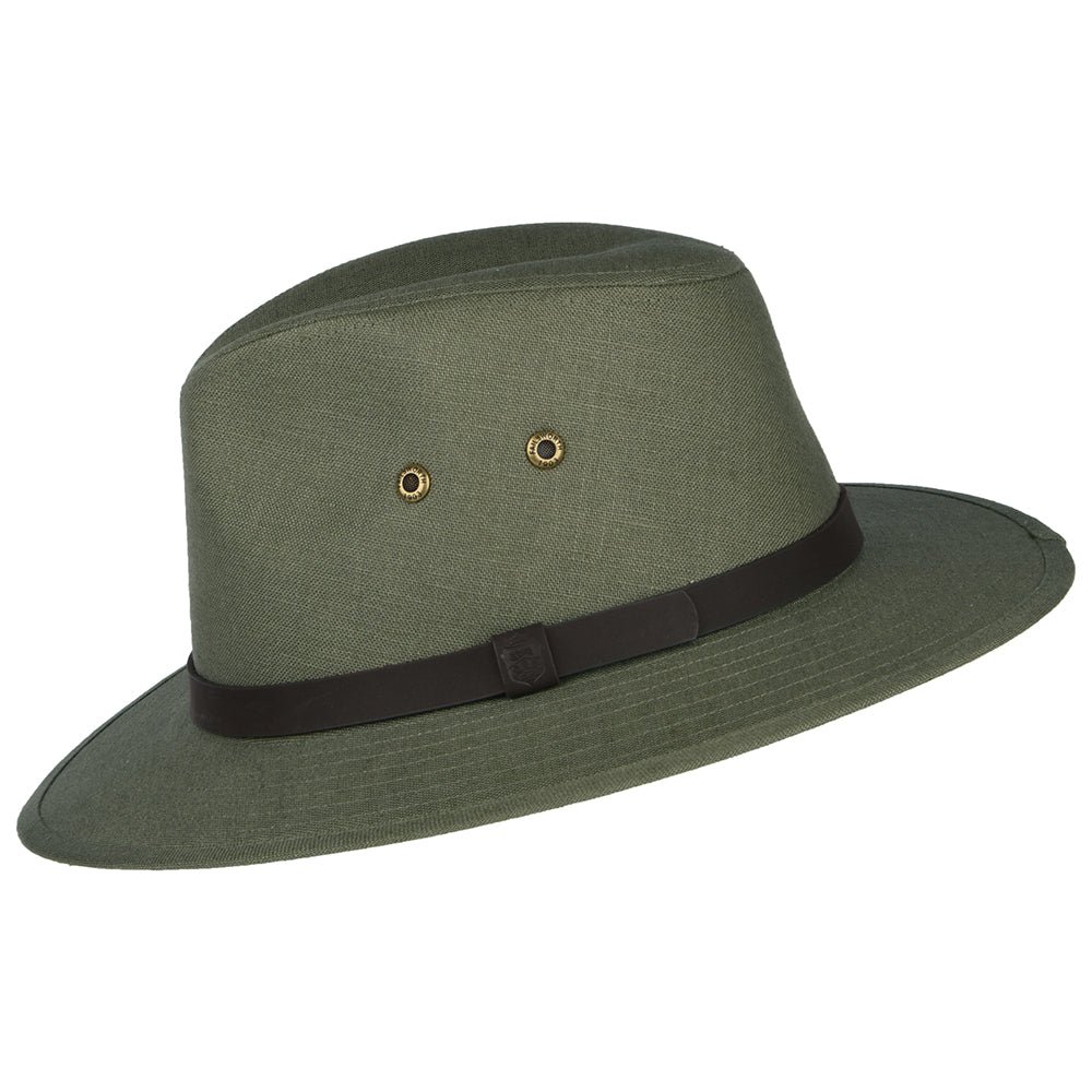 Failsworth Safari Fedora Hut aus Irischem Leinen - Khaki