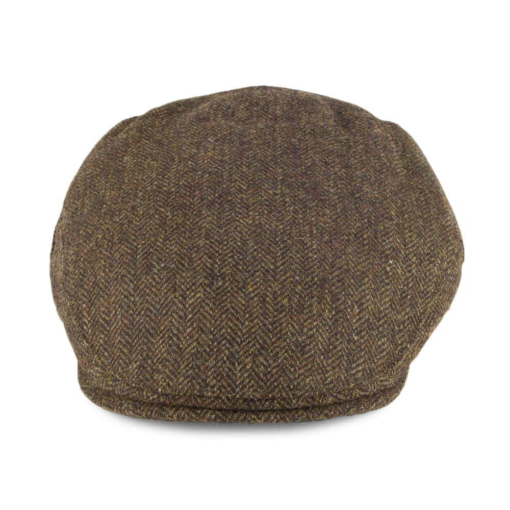 Christys Balmoral Country Tweed Schiebermütze mit Fischgrätmuster - Olivgrün