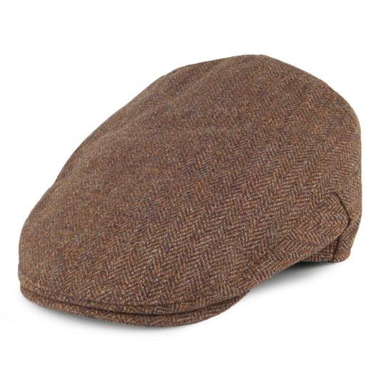 Christys Balmoral Country Tweed Schiebermütze mit Fischgrätmuster - Olivgrün-Braun