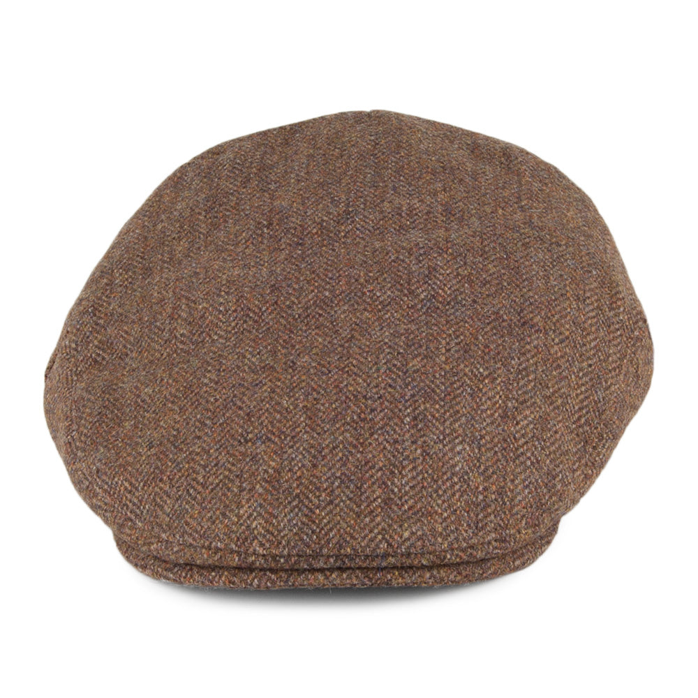 Christys Balmoral Country Tweed Schiebermütze mit Fischgrätmuster - Olivgrün-Braun