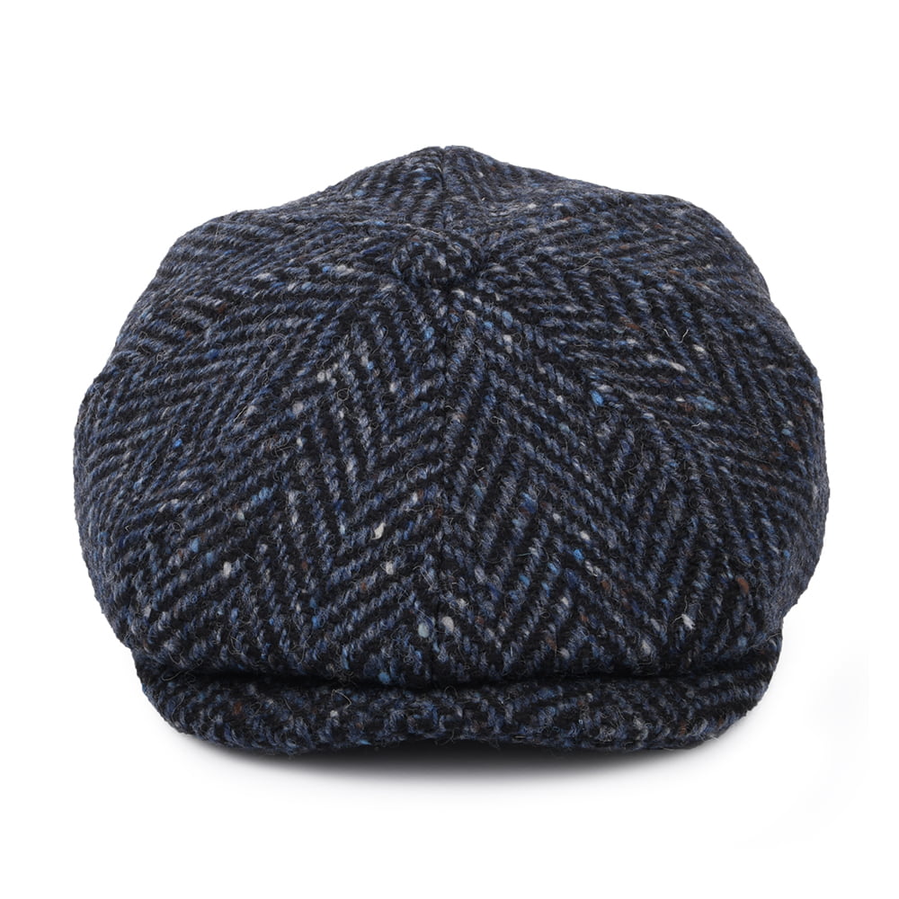 Jaxon & James Pettigo Donegal Tweed Ballonmütze mit Fischgrätmuster - Marineblau-Schwarz