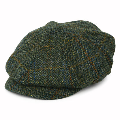 Failsworth Carloway Harris Tweed Ballonmütze mit Fischgrätmuster - Olivgrün-Blau-Rostrot