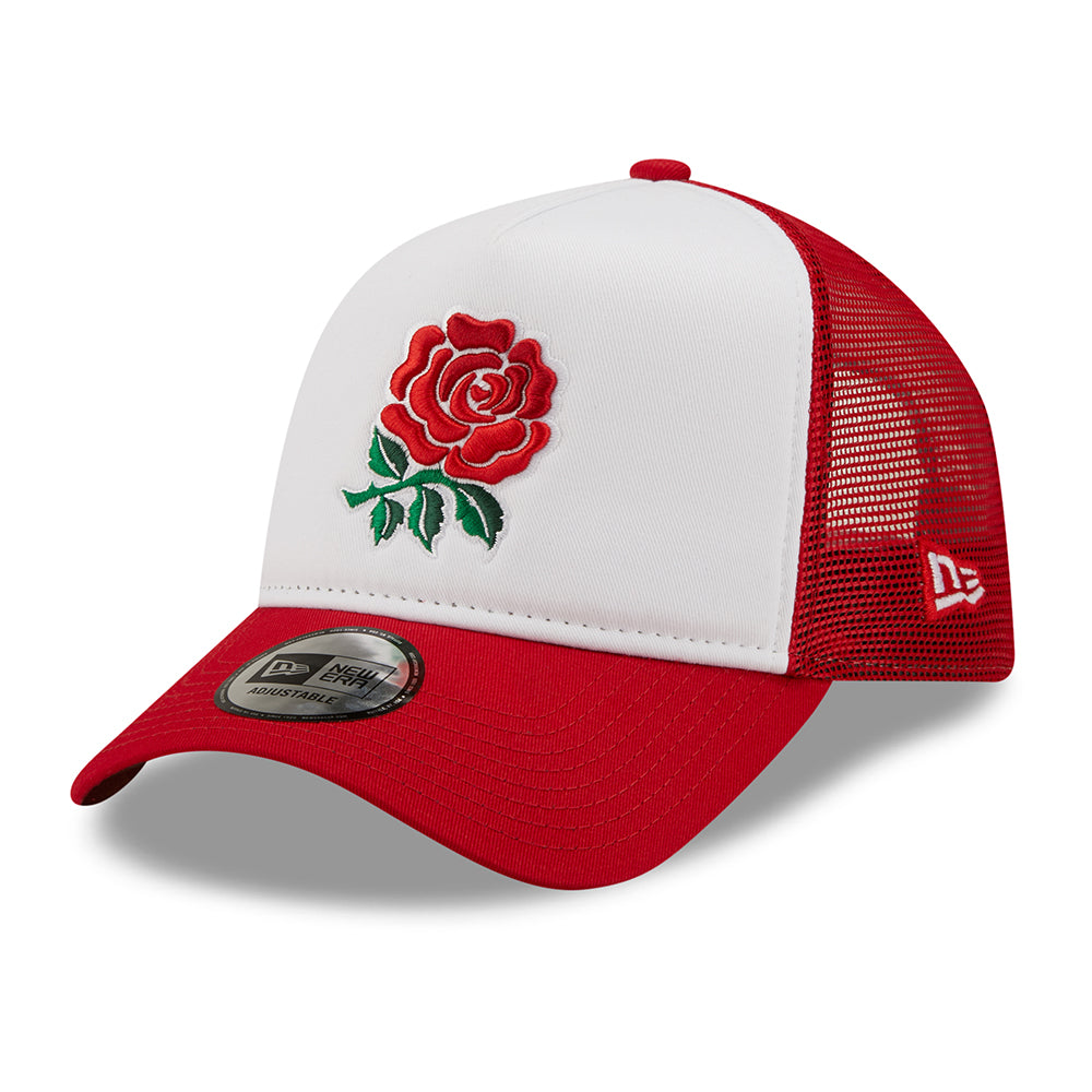 New Era 9FORTY A-Frame Rugby Football Union Trucker Cap Rose - Scharlachrot-Weiß