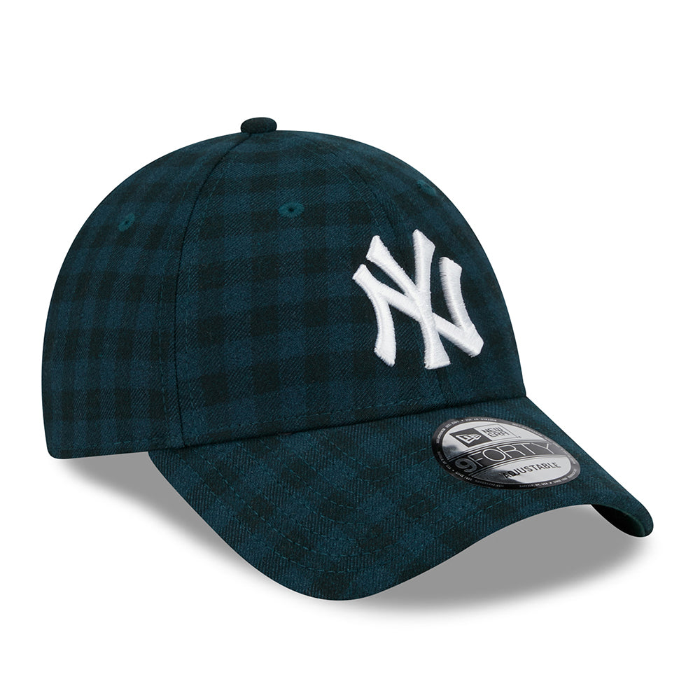 New Era 9FORTY New York Yankees Baseball Cap - MLB Flannel - Dunkelgrün-Weiß