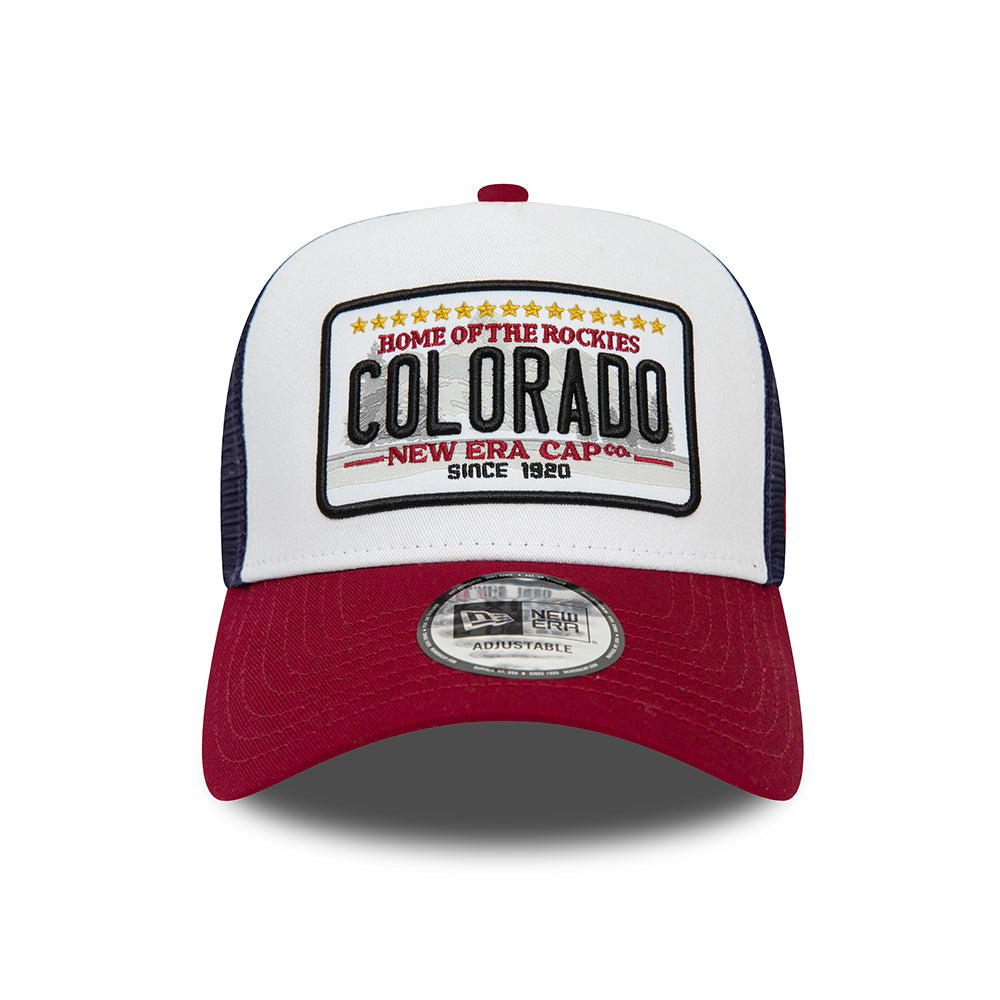 New Era A-Frame Colorado Trucker Cap - Patch - Weiß-Kardinalrot-Marineblau