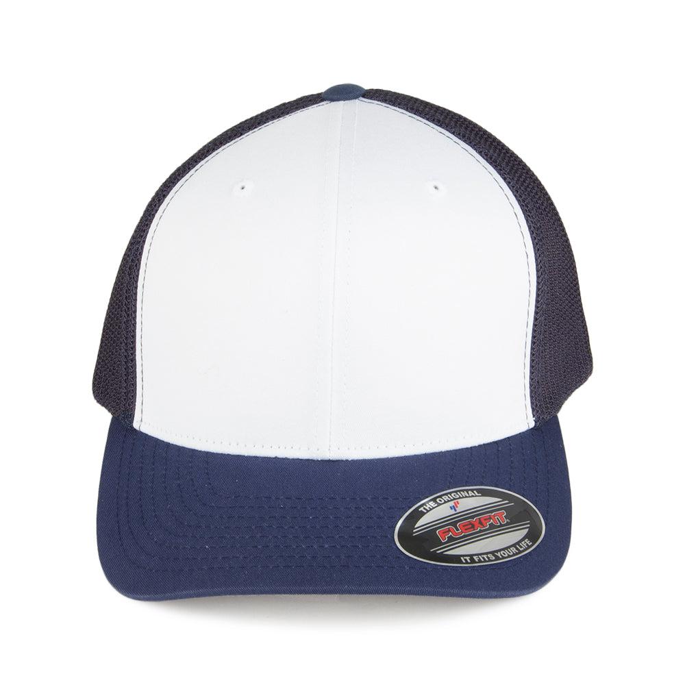 FlexFit Trucker Cap mit weißer Vorderseite - Marineblau-Weiß