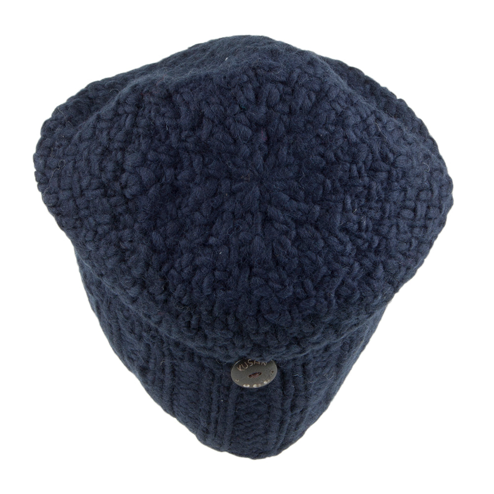 Kusan Button Down Beanie Mütze - Marineblau