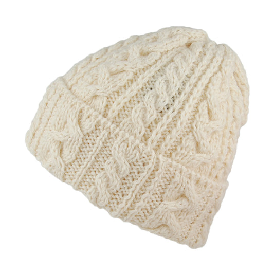 Highland 2000 Kabelstrick Beanie Mütze mit Umschlag - Natur