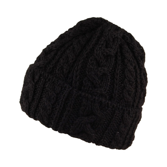 Highland 2000 Kabelstrick Beanie Mütze mit Umschlag - Schwarz