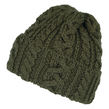 Highland 2000 Kabelstrick Beanie Mütze mit Umschlag - Olivgrün