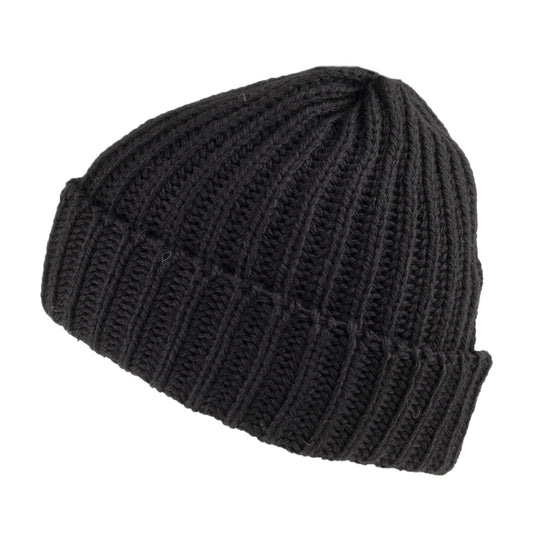 Highland 2000 Short Fisherman Beanie Mütze aus Merinowolle - Schwarz