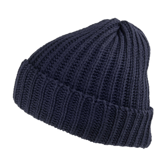 Highland 2000 Short Fisherman Beanie Mütze aus Merinowolle - Marineblau