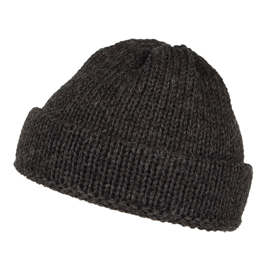 Highland 2000 Short Fishermans Beanie Mütze aus Englischer Wolle - Anthrazit