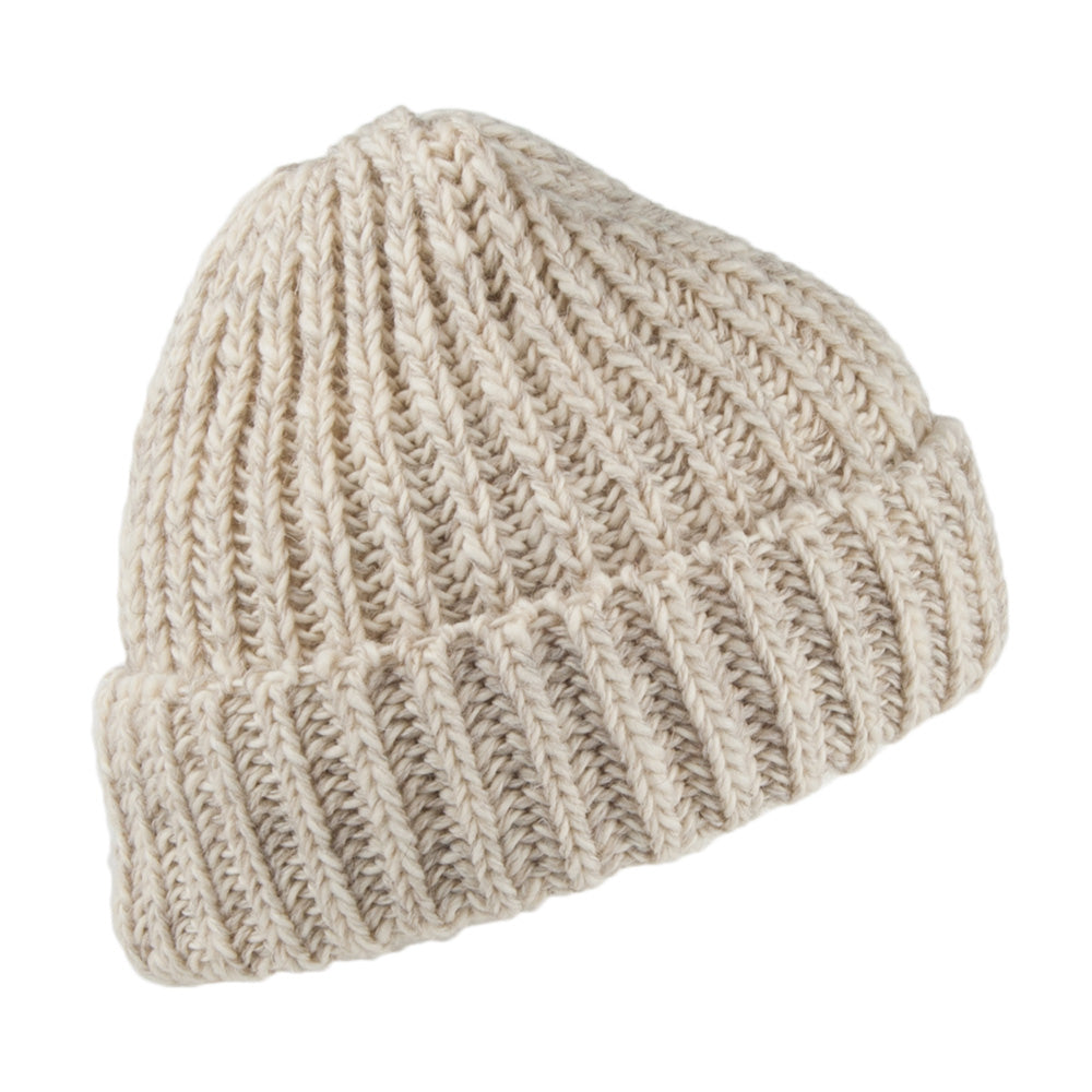 Highland 2000 Beanie Mütze mit Umschlag aus Englischer Merinowolle - Natur-Mix