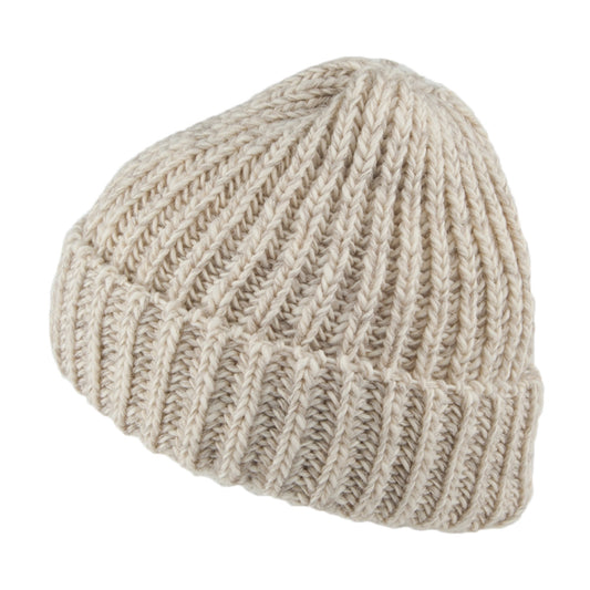 Highland 2000 Beanie Mütze mit Umschlag aus Englischer Merinowolle - Natur-Mix