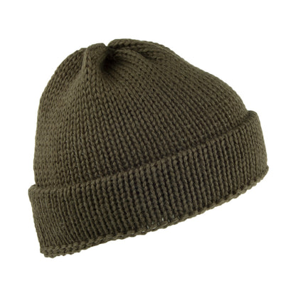 Highland 2000 Short Fishermans Beanie Mütze aus Englischer Wolle - Olivgrün