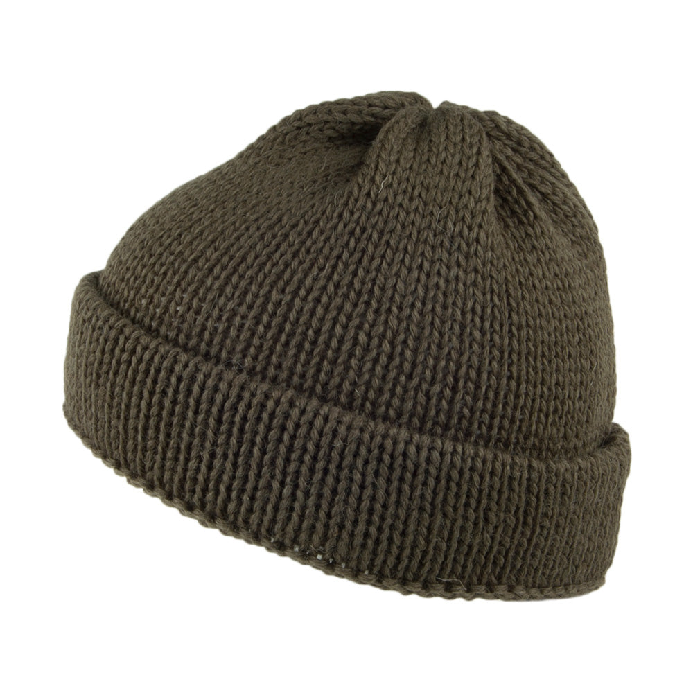 Highland 2000 Short Fishermans Beanie Mütze aus Englischer Wolle - Olivgrün