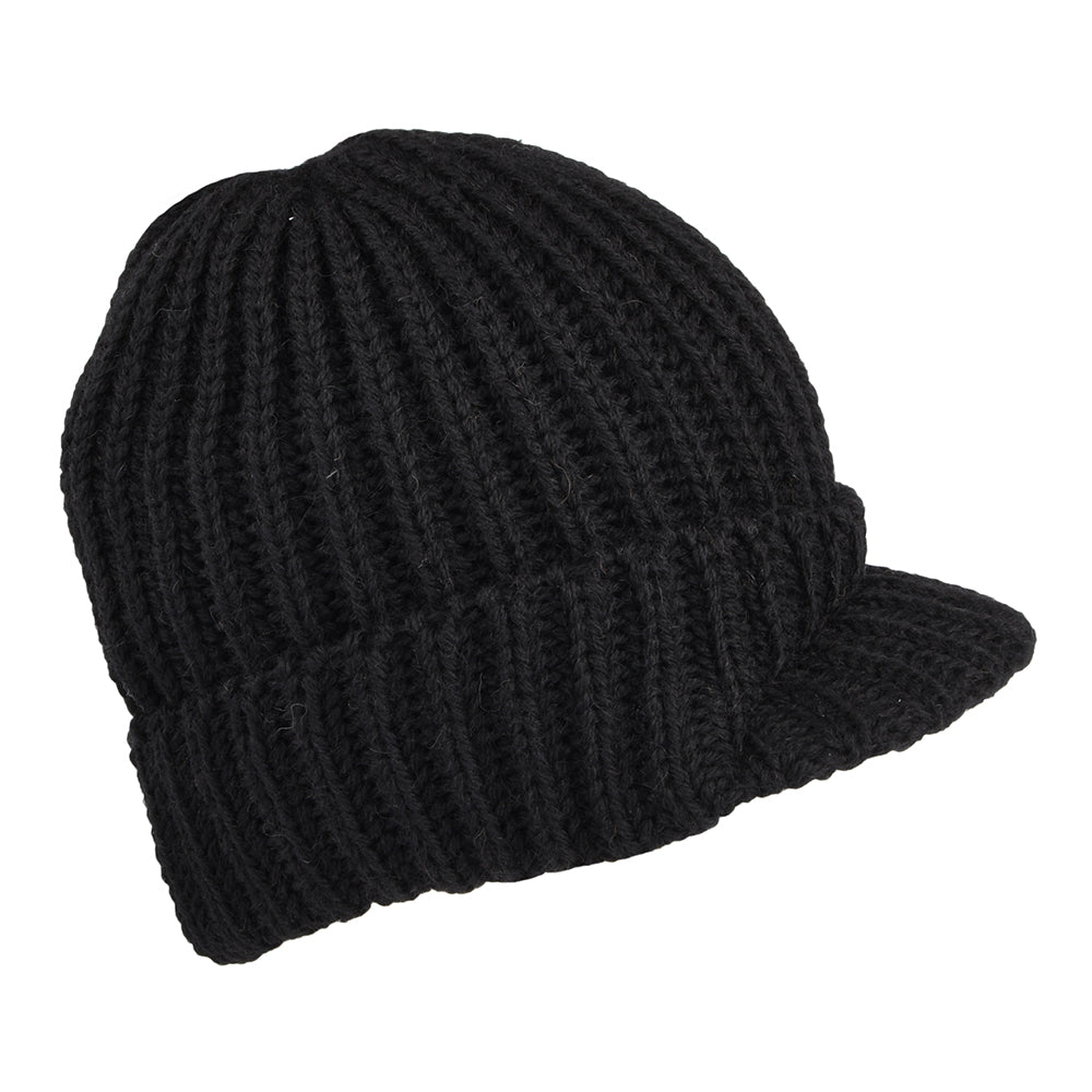 Highland 2000 Small Peak Beanie Mütze aus Englischer Wolle - Schwarz