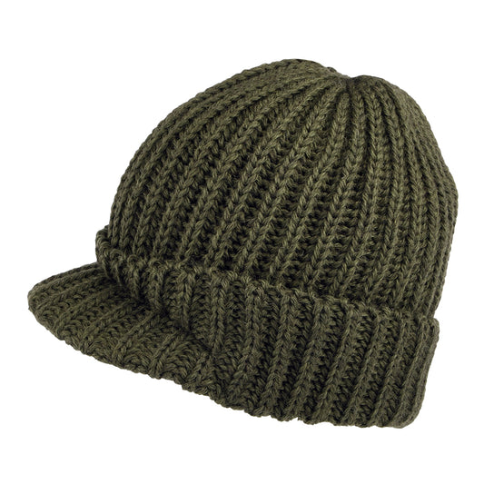 Highland 2000 Small Peak Beanie Mütze aus Englischer Wolle - Olivgrün