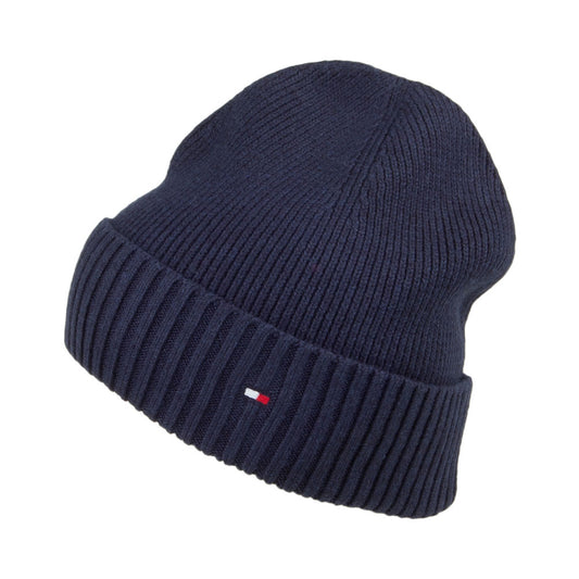 Tommy Hilfiger Pima Essential Flag Beanie Mütze aus Baumwoll-Kaschmir - Marineblau