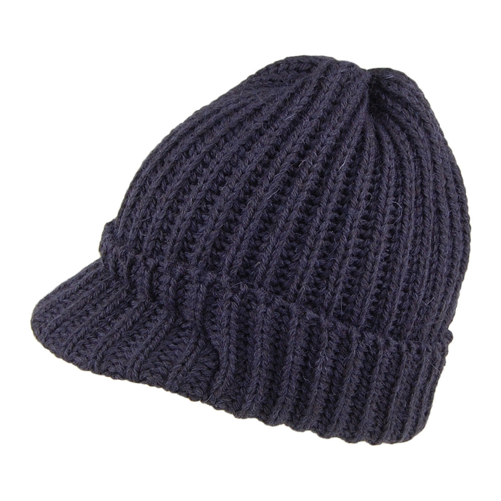 Highland 2000 Small Peak Beanie Mütze aus Englischer Wolle - Marineblau