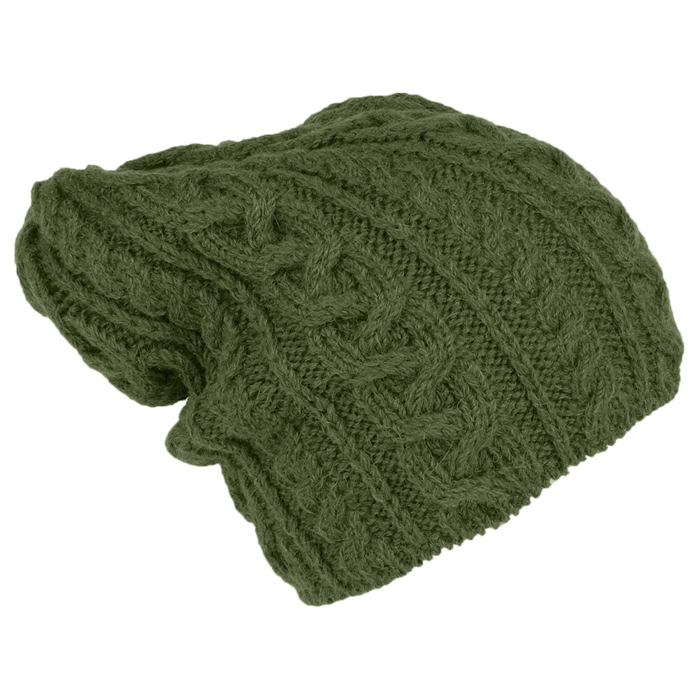 Highland 2000 Super Weiche Slouch Oversized Beanie Mütze aus Alpaka Wolle - Olivgrün