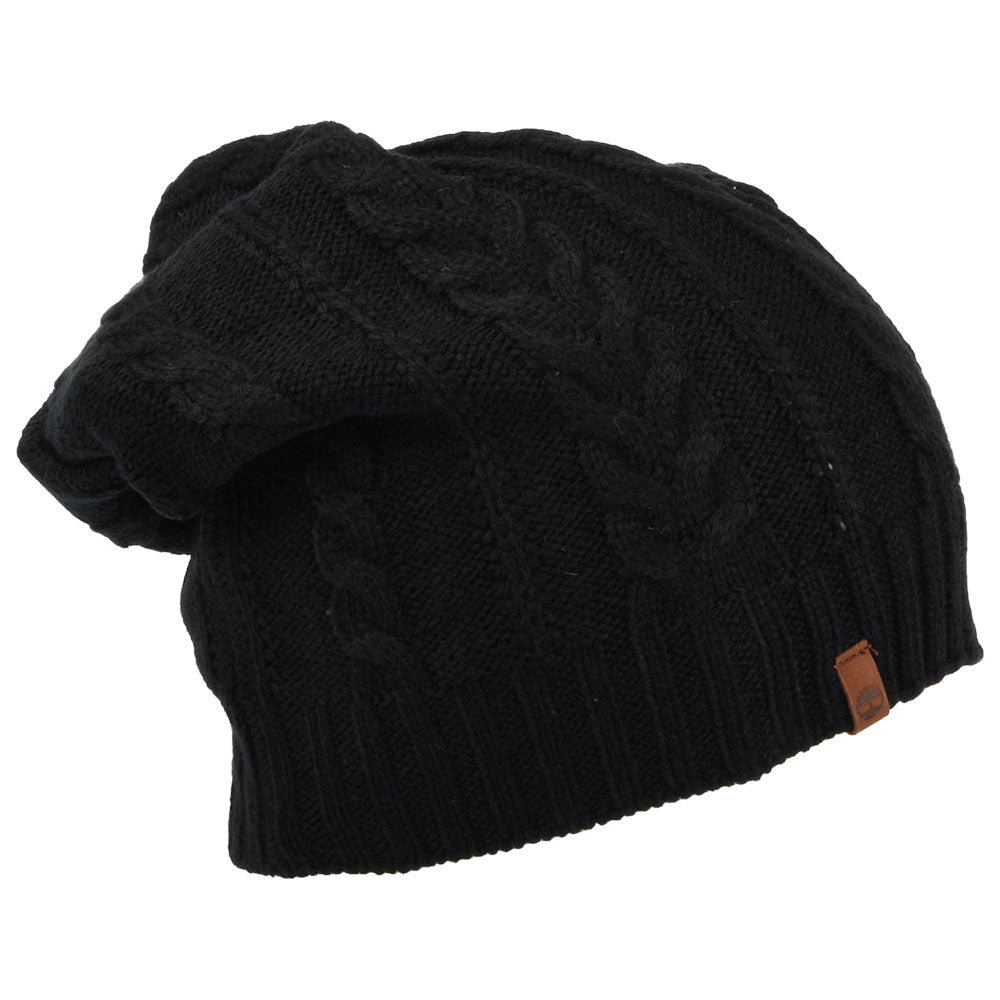 Timberland Slouchy Beanie Mütze mit Zopfstrickmuster - Schwarz