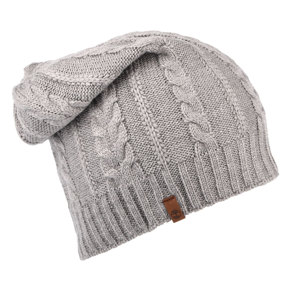 Timberland Slouchy Beanie Mütze mit Zopfstrickmuster - Hellgrau