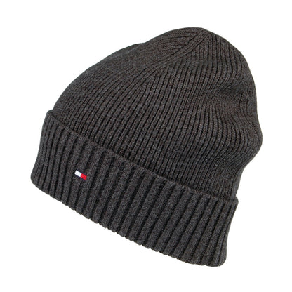 Tommy Hilfiger Pima Essential Flag Beanie Mütze aus Baumwoll-Kaschmir - Grau