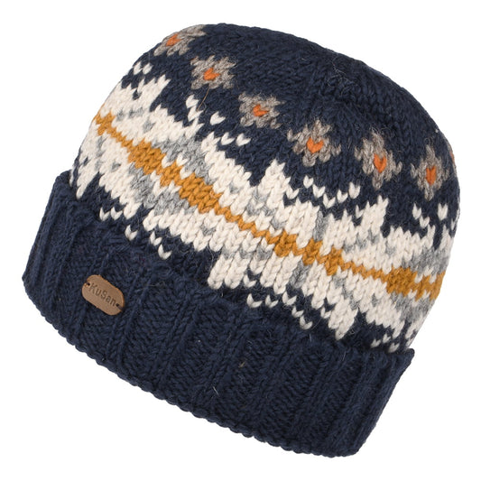 Kusan Schneeflocke Turn Up Beanie Mütze - Marineblau-Creme