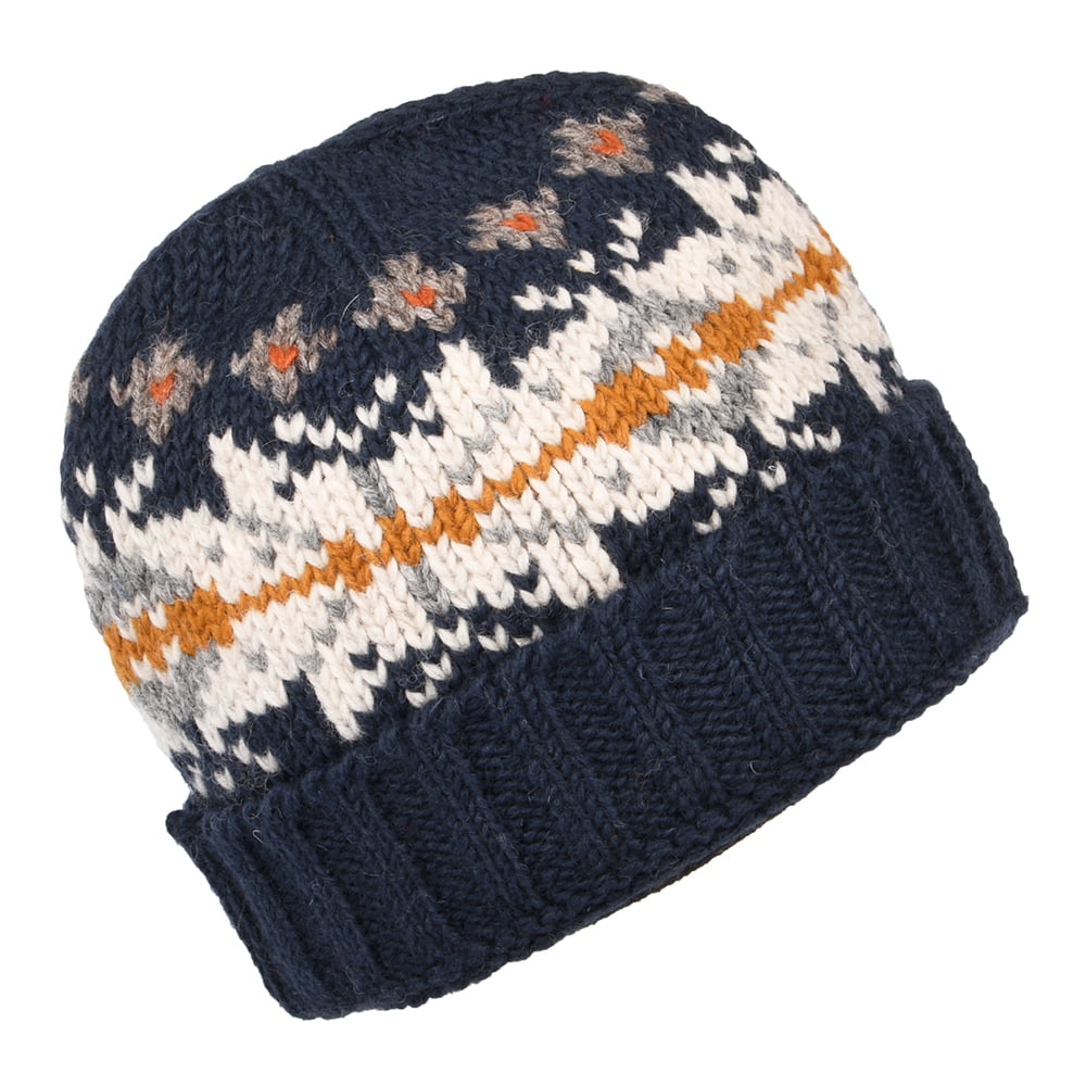 Kusan Schneeflocke Turn Up Beanie Mütze - Marineblau-Creme