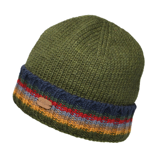 Kusan Turn Up Cuff Beanie Mütze Strick - Olivgrün