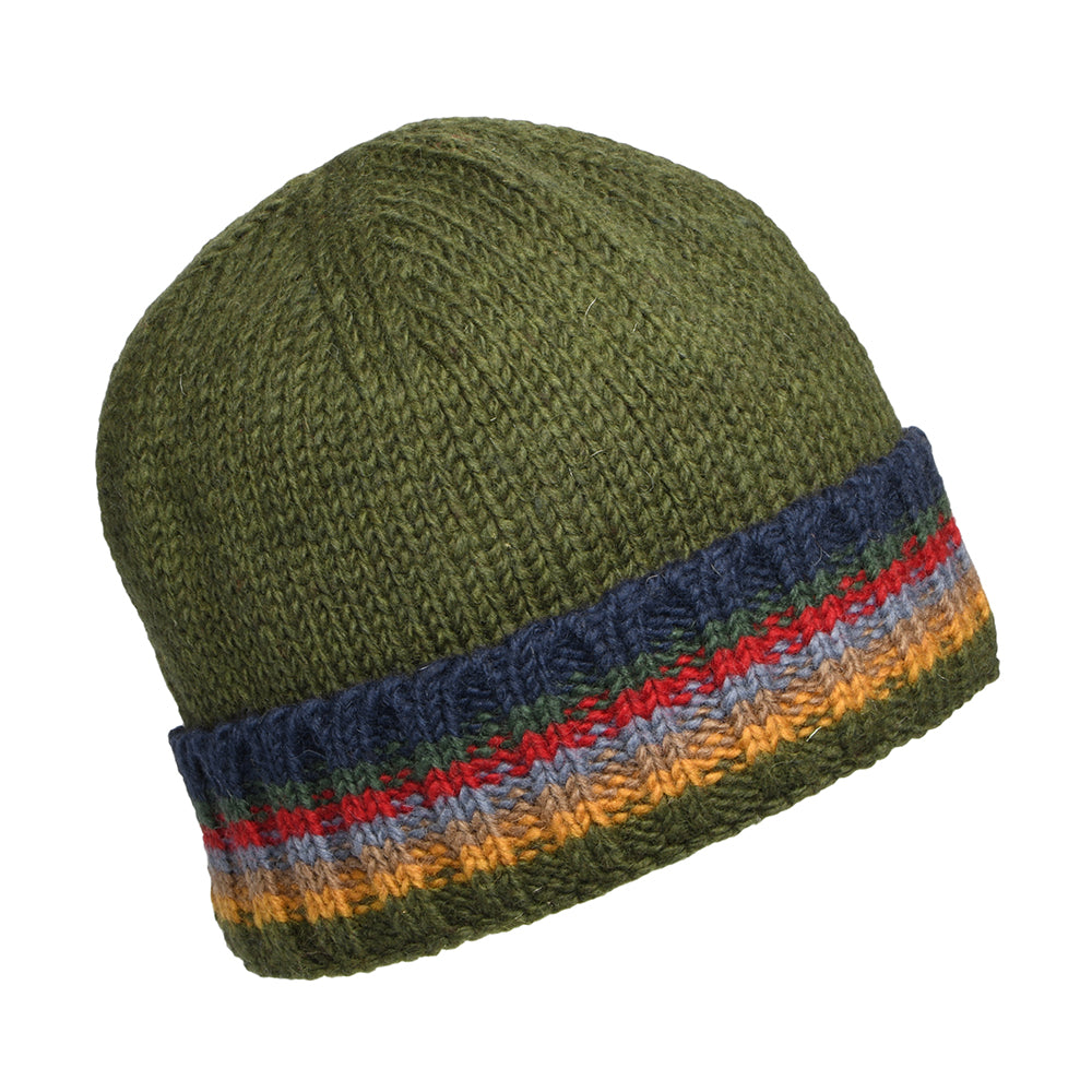 Kusan Turn Up Cuff Beanie Mütze Strick - Olivgrün