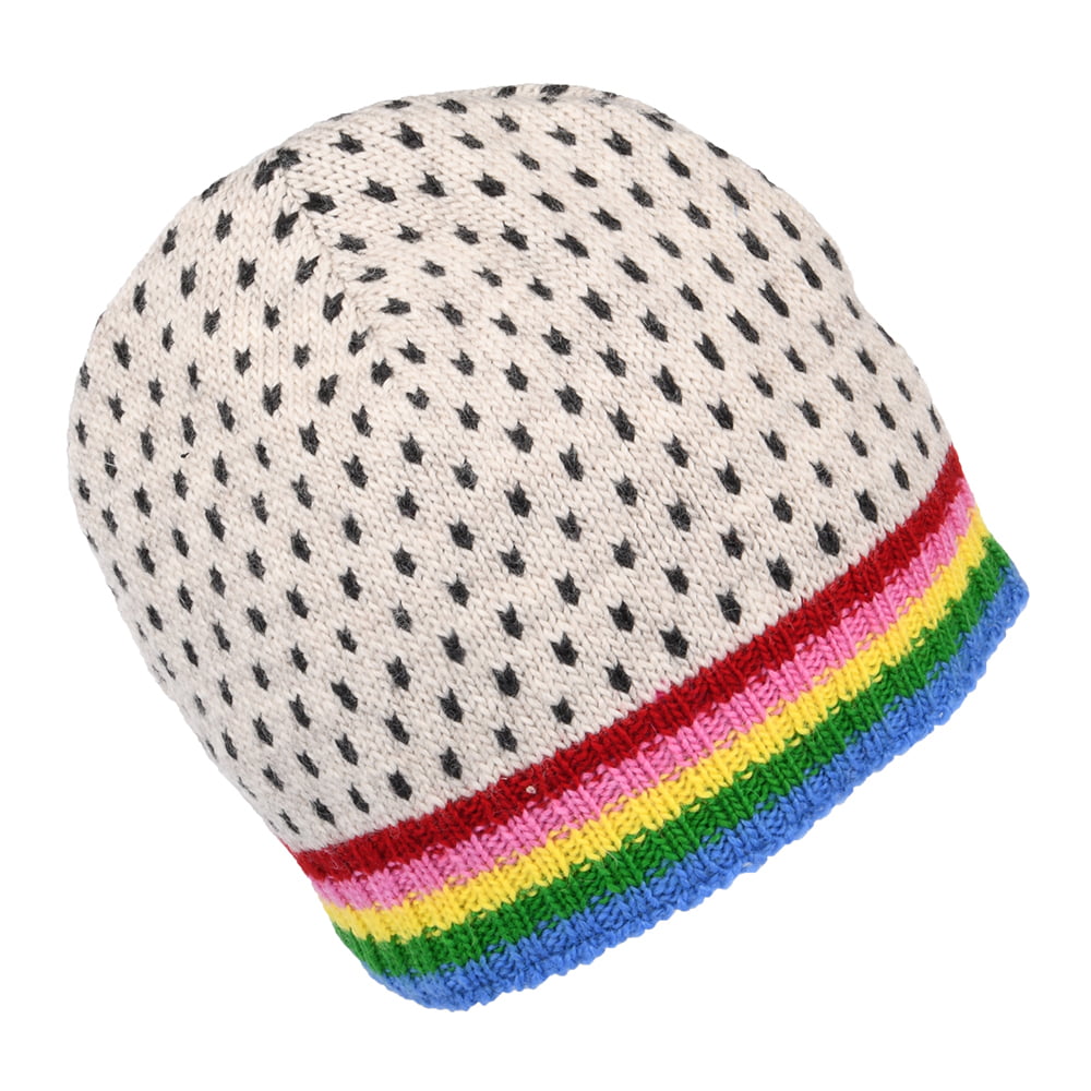 Kusan Brooklyn Fine Gauge Blume Beanie Mütze - Weiß-Multi