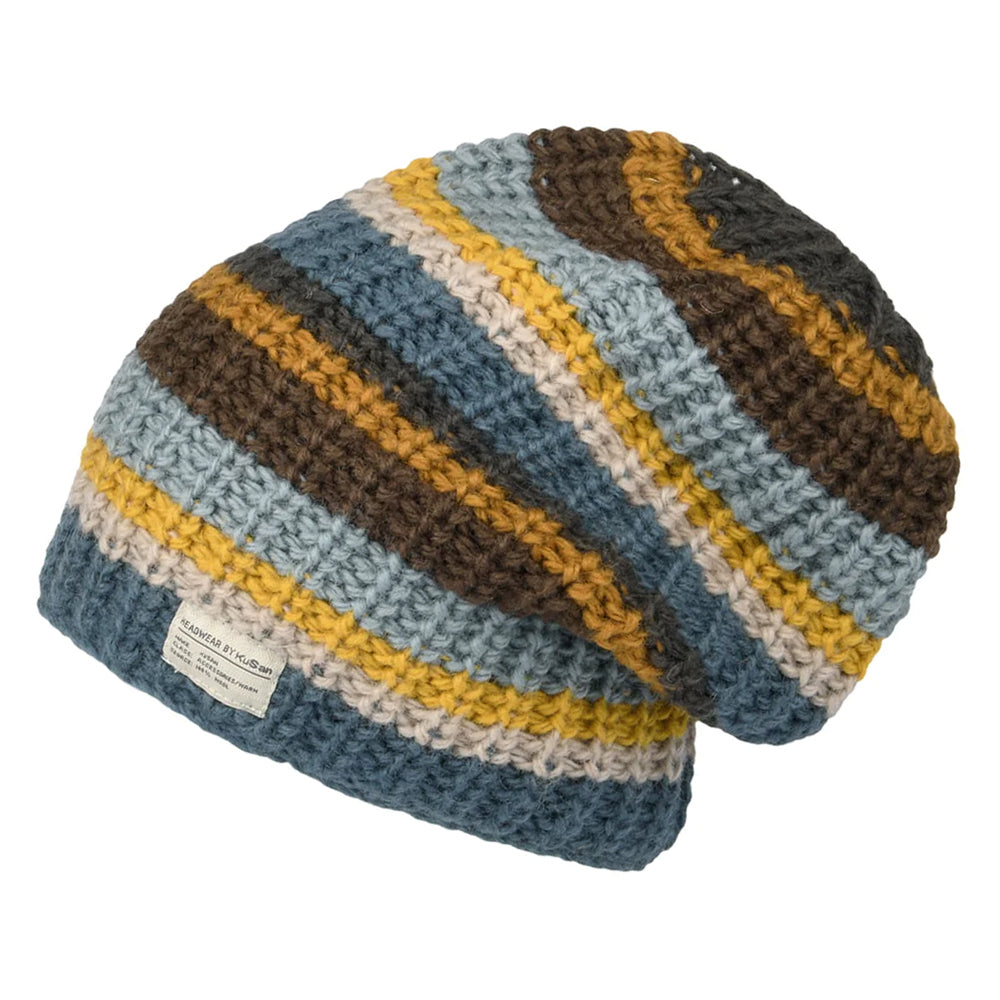 Kusan Cardi Beanie Mütze Floppy - Braun-Hellblau