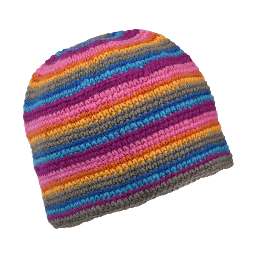 Kusan Gehäckelte Blume Beanie Mütze - Grau-Blau-Rosa