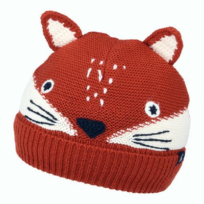 Joules Kinder Fox Face Beanie Mütze - Rot-Creme