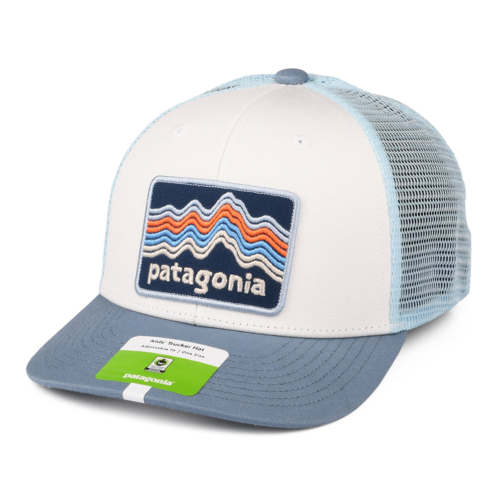 Patagonia Kinder Ridge Rise Stripe Trucker Cap aus organischer Baumwolle - Weiß-Rauchblau